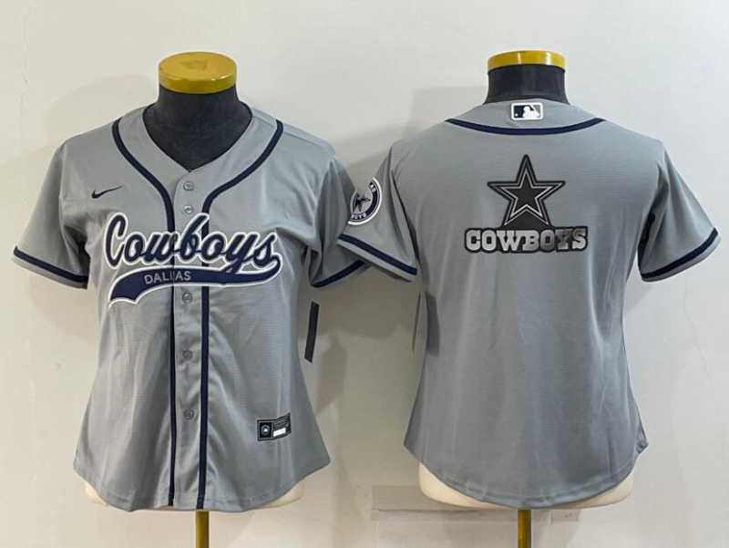 Women%27s Dallas Cowboys Grey Team Big Logo With Patch Cool Base Stitched Baseball Jersey->women nfl jersey->Women Jersey